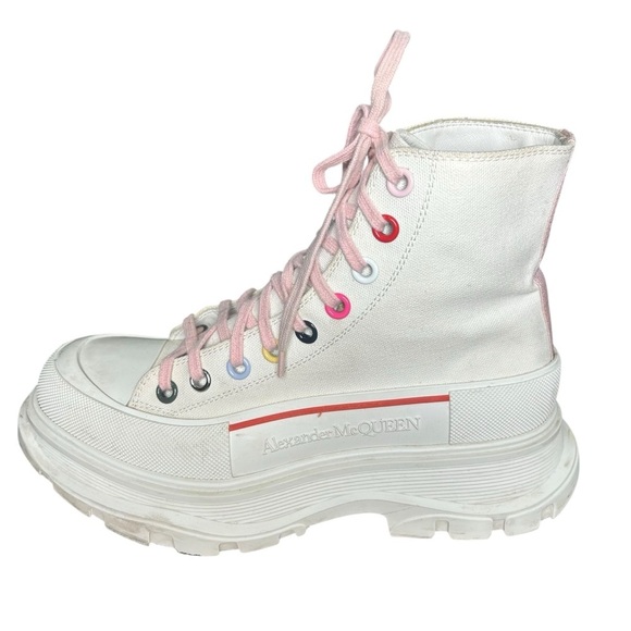 Alexander McQueen white canvas tread slick rainbow platform boots size 40 us 10 - Picture 7 of 11